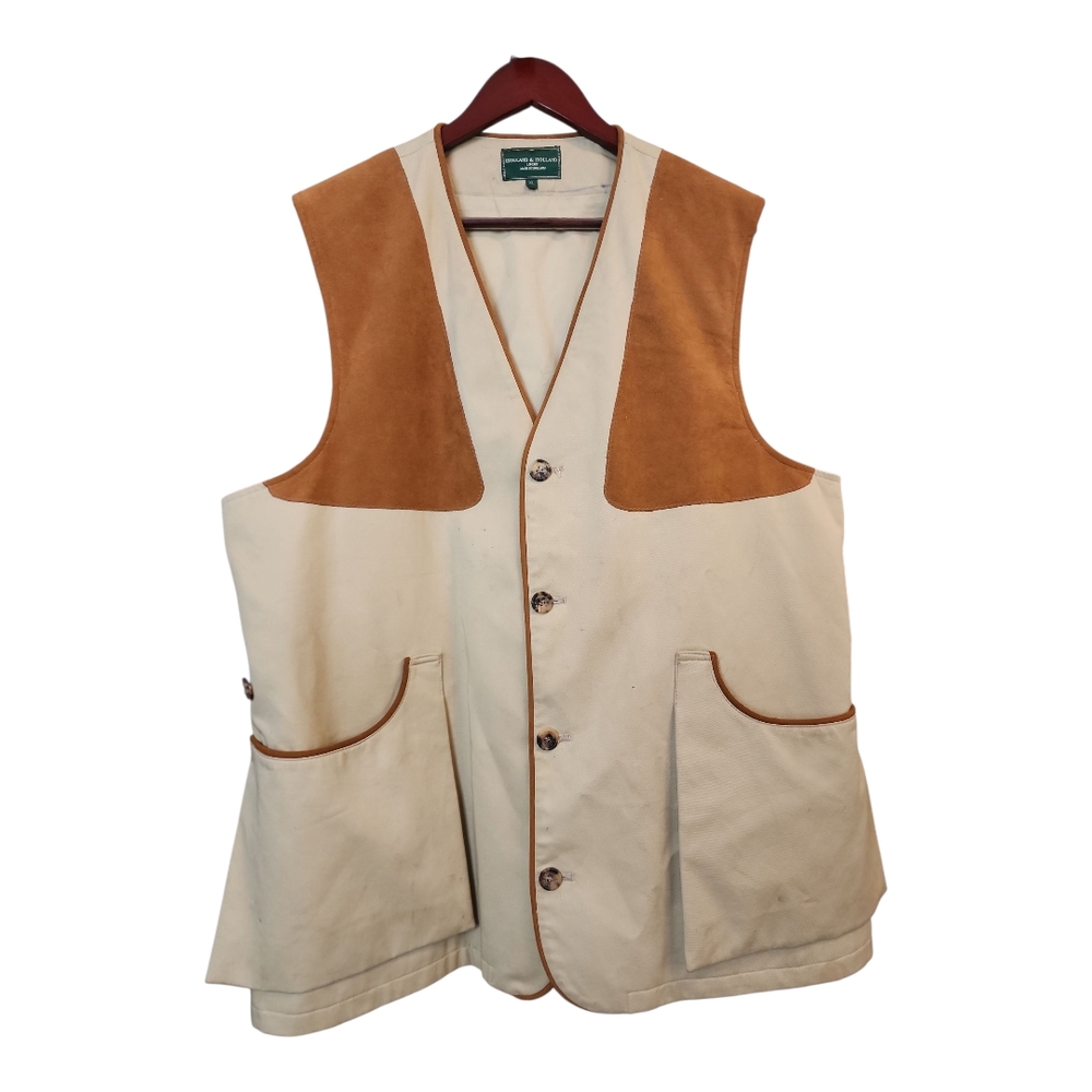Holland & Holland Men's Shooting Vest Sahara Cotton & Camel Suede